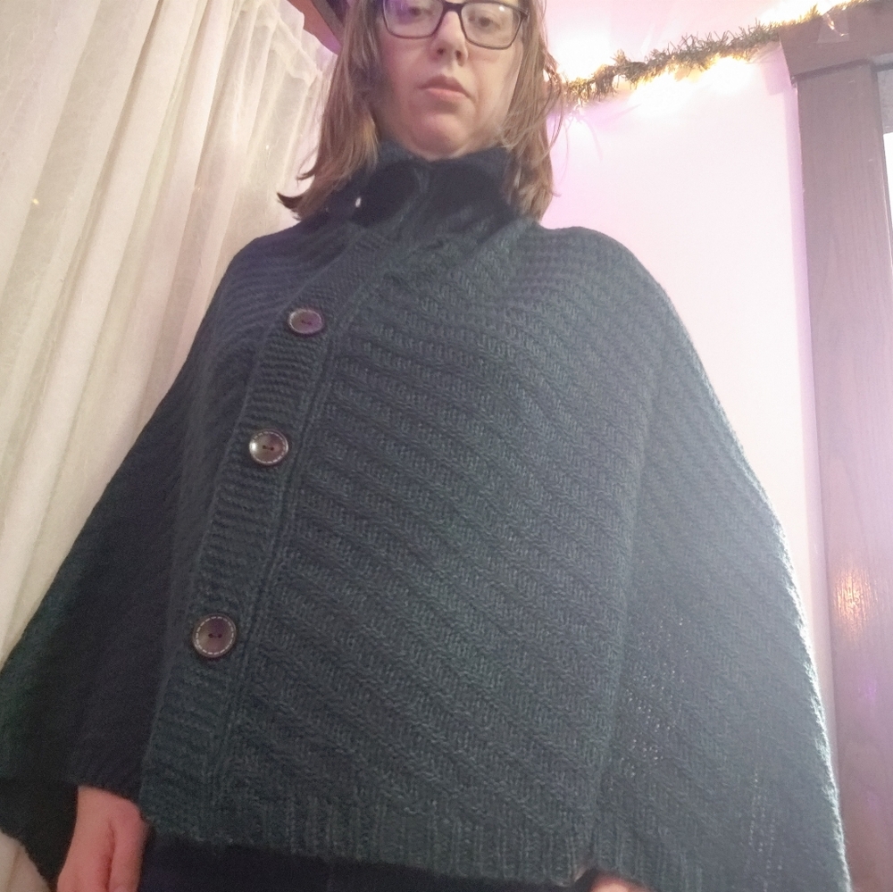 Blue and green poncho sweater